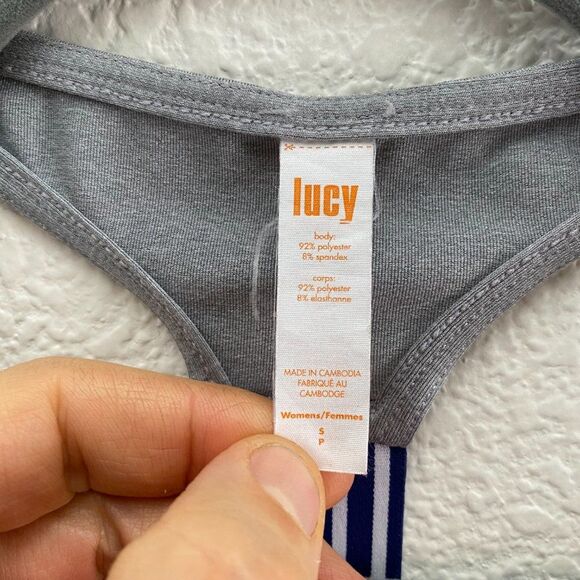 Lucy Activewear T-Back Gray Tank Top Waist Cinch Gym Workout 637171 Small - Picture 2 of 4